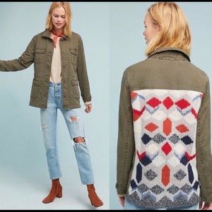Anthropologie knit back army jacket military green